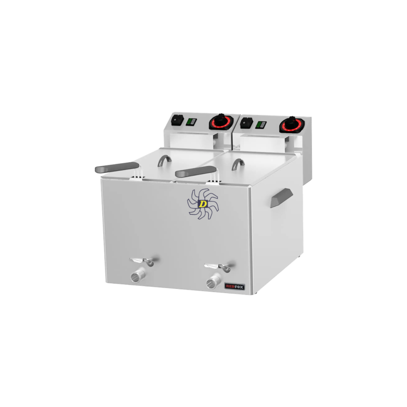Friteuse électrique double pour les poissons 0,43 kW/l, 8+8 l TOP avec robinet de vidange 230 V | REDFOX - FE 88 V - RedFox
