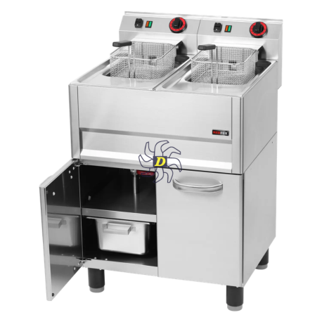 Friteuse électrique double 0,77 kW/l, 13+13 l avec soubassement 400 V | REDFOX - FE 61/13 ELT - RedFox
